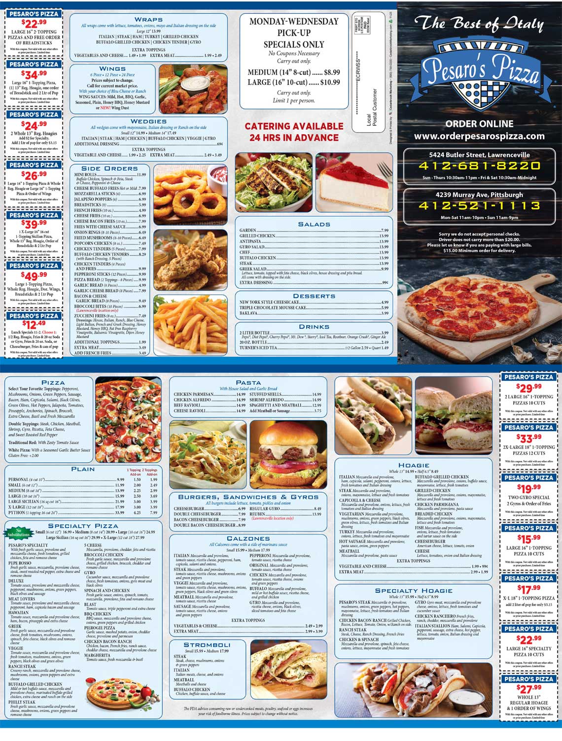 Pesaros Pizza Menu